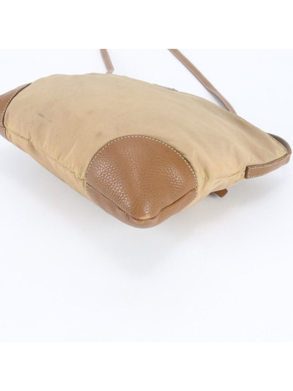 Prada Tessuto Nylon Triangle Logo Leather Shoulder Bag Crossbody Beige - Picture 5 of 11